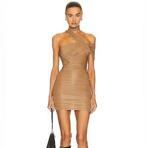 Alexander Wang Brown Tan Asymmetrical Ruched Bodycon Dress Size XS NWT